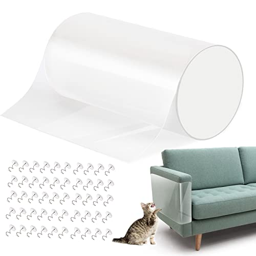 VavoPaw Kratzschutz Sofa Katze, 20 * 500cm Anti Kratz Folie für Katzen Kratzschutzfolie Katze Kratzpad für Hunde Türen, Anti Kratz Folie für Katzenfür Möbel Couch Tür Wand Kratzabwehr, Transparent von VavoPaw