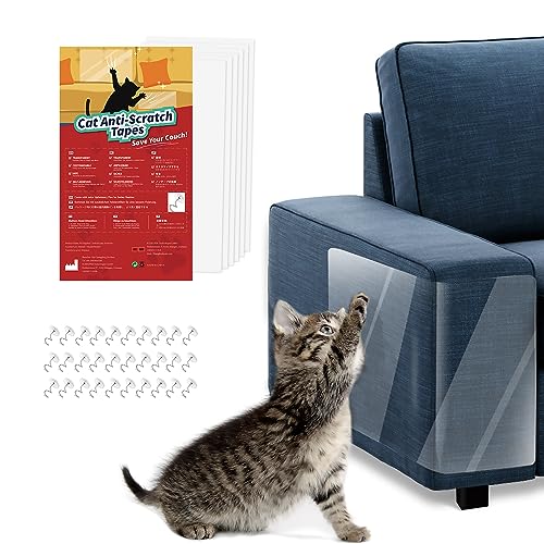 VavoPaw Katze Kratzschutzfolie, 6 Stück Transparent Sofa Kratzschutz Pad Möbelschoner Katze Möbelschutz Kratzpads mit 30 Schrauben Krallenschutz für Möbel Couch Tür Wand Kratzabwehr von Katzen Hunde von VavoPaw