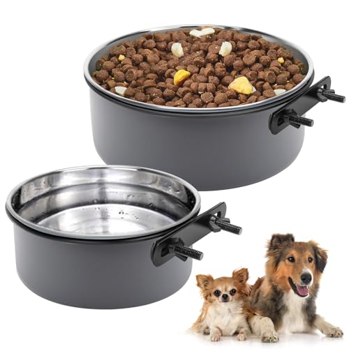 Vayugo Hundenäpfe für Hundekäfig, 2 Stück, Edelstahl, Zwinger, Wasserfutternäpfe mit Klemme, Anti-Verschütten, hängende Haustier-Metallnäpfe für kleine, mittelgroße und große Hunde, Verwendung im von Vayugo