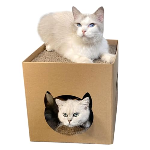 Katzenhaus aus Pappe, Katzenbox Bett Faltbare Katze Katze Karton Kratzbaum Katzenhaus mit Kratzpads für Katze und kleine Hunde Wellpapier von Vbnuyhim