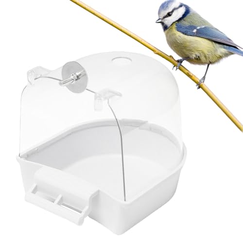 Vogelbadewanne, Haustier-Vogeltränke mit Haken, Vogelkäfig, hängende Badewanne, Wasserdusche, transparente Box, Futterspender für kleine Vögel, Kanarienvögel, Wellensittiche, Papageien von Vbnuyhim