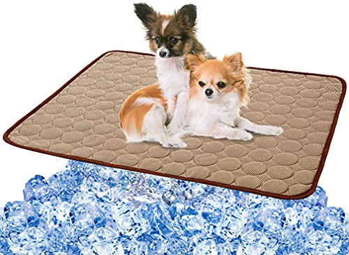 VeMee Kühlmatte für Hunde und Katzen, Eisseidenmatte, Kühldecke, Kissen für Hundehütte/Sofa/Bett/Boden/Autositze, kühlend (L: 71,1 x 55,9 cm, Kaffee) von VeMee