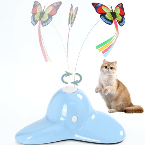 Vealind Interaktives Katzenspielzeug mit Schmetterling, Katzen Elektrisch Katzenspielzeug Intelligenz, Tumbler Katzenspielzeug für Batteriebetrieben mit 2 Schmetterling, Hellblau von Vealind