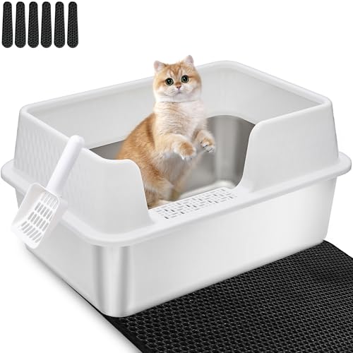 Vealind Edelstahl Katzenklo Metall Katzenstreu Tray Heavy Duty, High Sided katzentoilette Tray mit abnehmbarem Rand Gehäuse Robuste langlebige große Katzenstreu Pfanne von Vealind