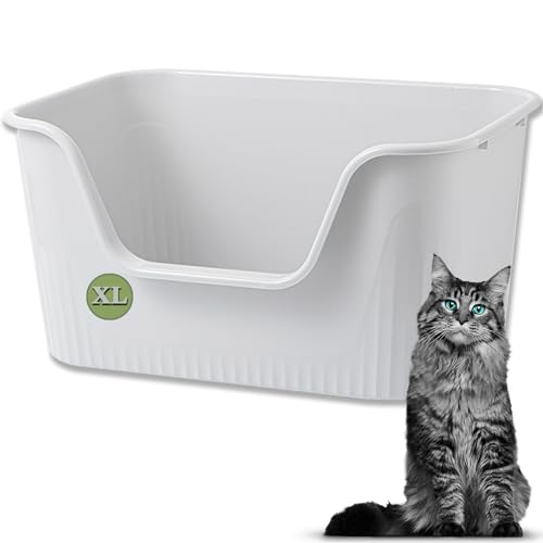 Vealind Extra große Katzentoilette mit hohen Seiten und niedrigem Einstieg Katzentoilette hohe Rückenlehne 64 x 45 x 33 cm, 100% auslaufsicher, Anti-Spritzer Katzentoilette XL (Grau) von Vealind