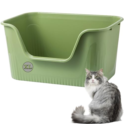 Vealind Extra große Katzentoilette mit hohen Seiten und niedrigem Einstieg Katzentoilette hohe Rückenlehne 64 x 45 x 33 cm, 100% auslaufsicher, Anti-Spritzer Katzentoilette XL (Grün) von Vealind