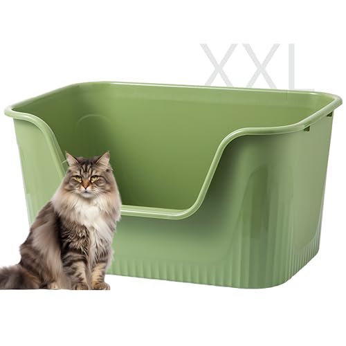 Vealind XXL Jumbo-Katzentoilette mit hohen Seiten, Katzentoilette für Indoor-Katzen, extra große Katzentoilette für große oder mehrere Katzen, Haushalt, All-in-One-Katzentoilette, Grün, 78,9 x 53,3 x von Vealind