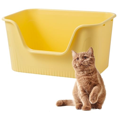 Vealind große Katze Müll Box mit hoher Seite Tiefe XL Katzen Müll Tray niedrige Schwelle Haustier Anti-Spillage mit Keine Mess Müll Pfanne (gelb) von Vealind