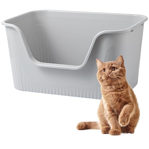 Vealind große Katze Müll Box mit hoher Seite Tiefe XL Katzen Müll Tray niedrige Schwelle Haustier Anti-Spillage mit Keine Mess Müll Pfanne (grau) von Vealind