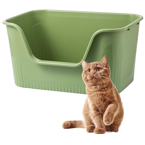 Vealind große Katze Müll Box mit hoher Seite Tiefe XL Katzen Müll Tray niedrige Schwelle Haustier Anti-Spillage mit Keine Mess Müll Pfanne (grün) von Vealind