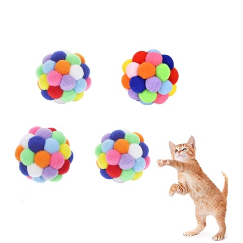 Vebetter Filzbälle für Katzen, 4 Stück Katze Spielzeug Bälle, Katzenspielzeug, Katzenbälle aus Filz, Weiche Katze Bälle, Kätzchen Pom poms Ball, Katze Spielen Spielzeug Indoor, Pompon Ball 4,5 cm. von Vebetter