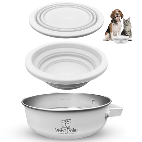 Vebs Pets - Edelstahl-Hundenapf, 850 ml, mit faltbarem Napfdeckel, 590 ml mit Griff, auslaufsicher, rutschfest, Futter- und Wassernäpfe für Hunde und Katzen, mittelgroße Hunde, tragbarer von Vebs Pets