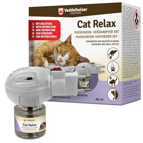 Veddelholzer Relax Cat Pheromone Katzen Diffusor Set bestehend aus Verdampfer + 45ml Flakon Beruhigungsmittel für Katzen Entspannungs & Anti Stress Mittel für Katzen urinieren verhindern gegen kratzen von Veddelholzer