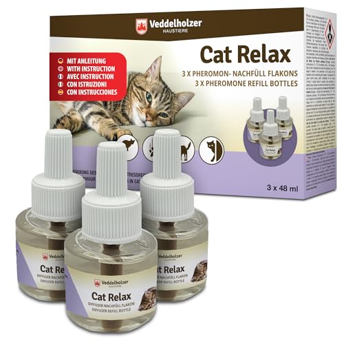 Veddelholzer Relax Cat Pheromone Katzen Nachfüll Set bestehend aus 3 x 45ml Flakon Beruhigungsmittel für Katzen Entspannungs & Anti Stress Mittel für Katzen urinieren verhindern gegen kratzen von Veddelholzer