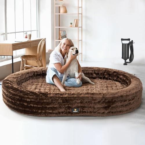 Veehoo Aufblasbares menschliches Hundebett, 3-in-1, riesiges Hundebett, weiches Fell, ovales Nickerchen-Sitzsack-Bett für Erwachsene, Kinder und Haustiere, multifunktional, extra großes Haustierbett von Veehoo