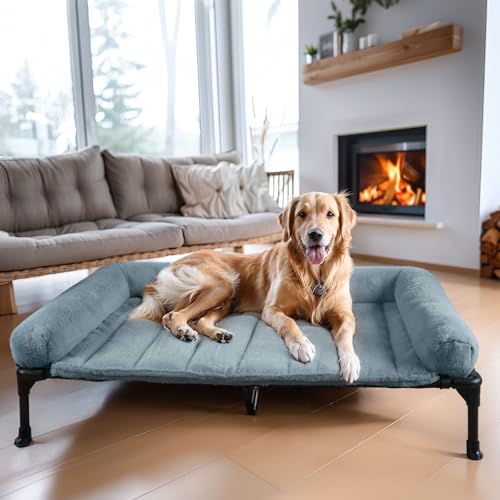 Veehoo Erhöhtes Hundebett + beruhigende Nackenrolle, XL, Blau von Veehoo