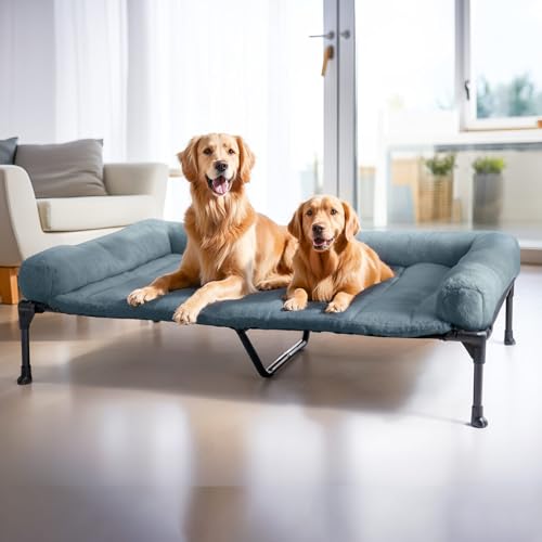 Veehoo Erhöhtes Hundebett + beruhigende Nackenrolle, XXL, Blau von Veehoo