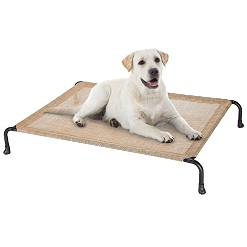 Veehoo Erhöhtes Hundeliege Outdoor, Kühlendes Hundebett für Mittelgroße Hunde, Langlebiges Haustier-Hängemattenbett mit rutschfesten Füßen, Waschbares kaubeständiges Mesh, X-Große, Beige von Veehoo