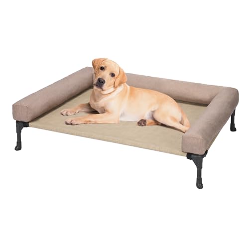 Veehoo Hundeliege Outdoor, ErhöHtes Hundebett Hundeliege Outdoor Grosse Hunde mit Abnehmbarem Bloster und Atmungsaktivem Teslin-Netz für Innen und Außen, Beige 107 x 76 x 18 cm von Veehoo