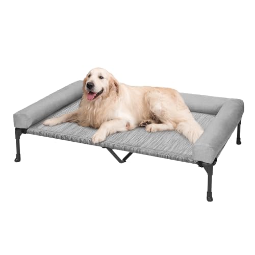 Veehoo Hundeliege Outdoor, ErhöHtes Hundebett Hundeliege Outdoor Grosse Hunde mit Abnehmbarem Bloster und Atmungsaktivem Teslin-Netz für Innen und Außen, Schwarz Silber 125 x 83 x 22.5 cm von Veehoo