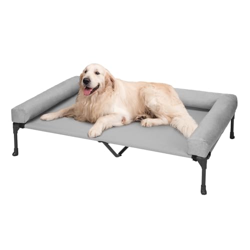 Veehoo Hundeliege Outdoor, ErhöHtes Hundebett Hundeliege Outdoor Grosse Hunde mit Abnehmbarem Bloster und Atmungsaktivem Teslin-Netz für Innen und Außen, Grau 125 x 83 x 22.5cm von Veehoo