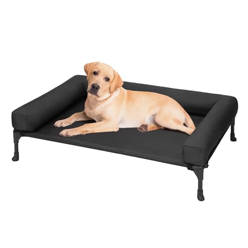 Veehoo Hundeliege Outdoor, ErhöHtes Hundebett Hundeliege Outdoor Grosse Hunde mit Abnehmbarem Bloster und Atmungsaktivem Teslin-Netz für Innen und Außen, Schwarz 107 x 76 x 18cm von Veehoo