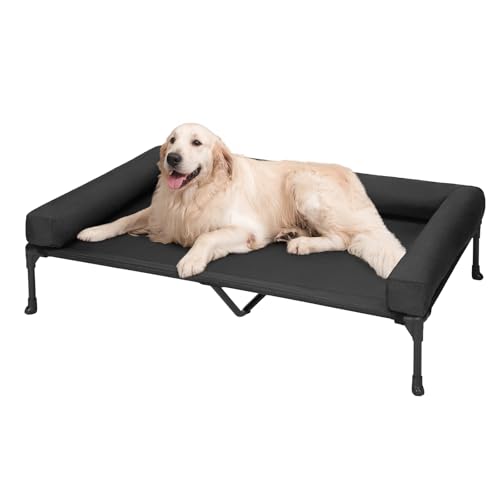 Veehoo Hundeliege Outdoor, ErhöHtes Hundebett Hundeliege Outdoor Grosse Hunde mit Abnehmbarem Bloster und Atmungsaktivem Teslin-Netz für Innen und Außen, Schwarz 125 x 83 x 22.5cm von Veehoo