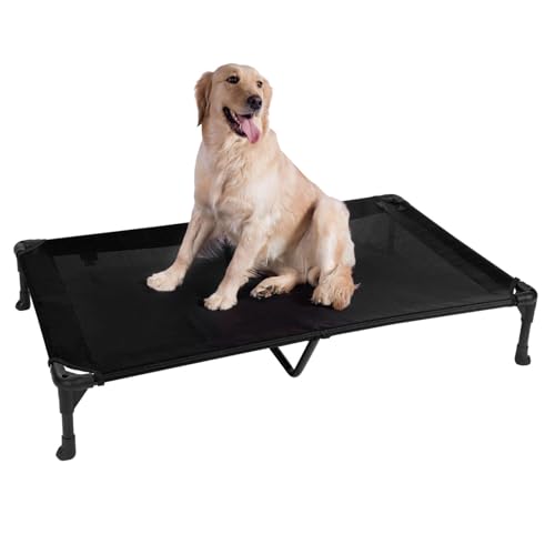 Veehoo Hundeliege Outdoor, Erhöhtes Hund Haustierbett Hundeliege Outdoor Grosse Hunde aus Waschbar & Dauerhaft Textilene Netzstoff für Klein Mittelgroße Hunde, Schwarz L 125 x B 83 x H 22.5 cm von Veehoo