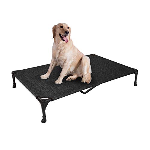 Veehoo Hundeliege Outdoor, Erhöhtes Hund Haustierbett Hundeliege Outdoor Grosse Hunde aus Waschbar & Dauerhaft Textilene Netzstoff für Klein Mittelgroße Hunde, Schwarz L 125 x B 83 x H 22.5 cm von Veehoo