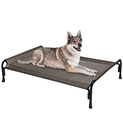 Veehoo Kühlendes Hundeliege Outdoor, Erhöhtes Hundebett für Groß Hunde, Tragbares Stehendes Haustierbett mit Waschbarem Atmungsaktivem Netz, rutschfeste Füße, Large, Braun von Veehoo