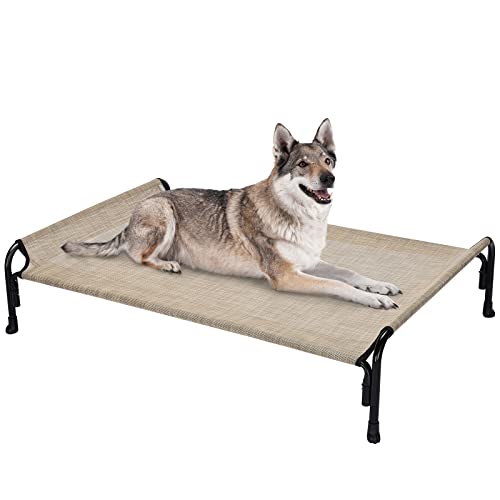 Veehoo Kühlendes Hundeliege Outdoor, Erhöhtes Hundebett für Groß Hunde, Tragbares Stehendes Haustierbett mit Waschbarem Atmungsaktivem Netz, rutschfeste Füße, Large, Kaffeebeige von Veehoo