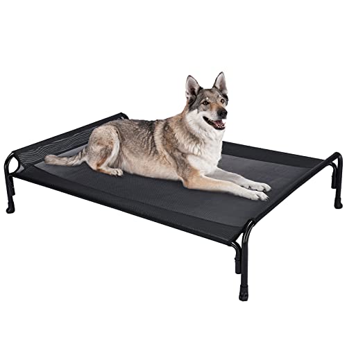 Veehoo Kühlendes Hundeliege Outdoor, Erhöhtes Hundebett für Groß Hunde, Tragbares Stehendes Haustierbett mit Waschbarem Atmungsaktivem Netz, rutschfeste Füße, Large, Schwarz von Veehoo