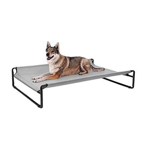 Veehoo Hundeliege Outdoor, Kühlendes Erhöhtes Hundebett für Große Hunde, Tragbares Stehendes Haustierbett mit Waschbarem Atmungsaktivem Netz, rutschfeste Füße, X-Large, Grau von Veehoo