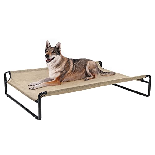 Veehoo Hundeliege Outdoor, Kühlendes Erhöhtes Hundebett für Große Hunde, Tragbares Stehendes Haustierbett mit Waschbarem Atmungsaktivem Netz, rutschfeste Füße, X-Large, Kaffeebeige von Veehoo