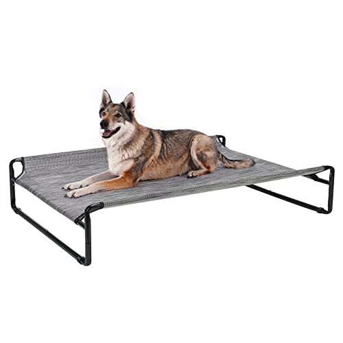 Veehoo Hundeliege Outdoor, Kühlendes Erhöhtes Hundebett für Große Hunde, Tragbares Stehendes Haustierbett mit Waschbarem Atmungsaktivem Netz, rutschfeste Füße, X-Large, Schwarz Silber von Veehoo