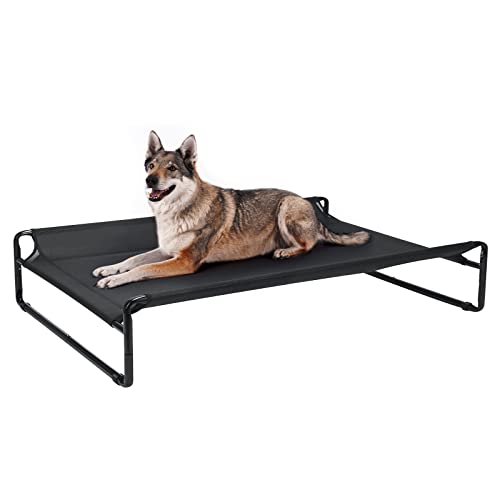 Veehoo Hundeliege Outdoor, Kühlendes Erhöhtes Hundebett für Große Hunde, Tragbares Stehendes Haustierbett mit Waschbarem Atmungsaktivem Netz, rutschfeste Füße, X-Large, Schwarz von Veehoo