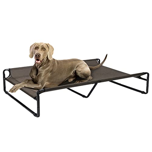 Veehoo Hundeliege Outdoor, Kühlendes Erhöhtes Hundebett für Große Hunde, Tragbares Stehendes Haustierbett mit Waschbarem Atmungsaktivem Netz, rutschfeste Füße, XX-Large, Braun von Veehoo