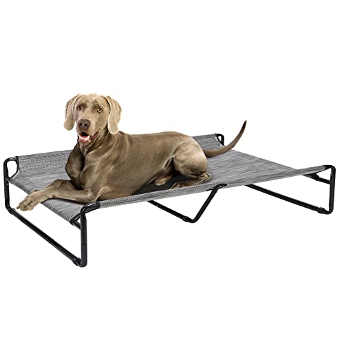 Veehoo Hundeliege Outdoor, Kühlendes Erhöhtes Hundebett für Große Hunde, Tragbares Stehendes Haustierbett mit Waschbarem Atmungsaktivem Netz, rutschfeste Füße, XX-Large, Schwarz Silber von Veehoo