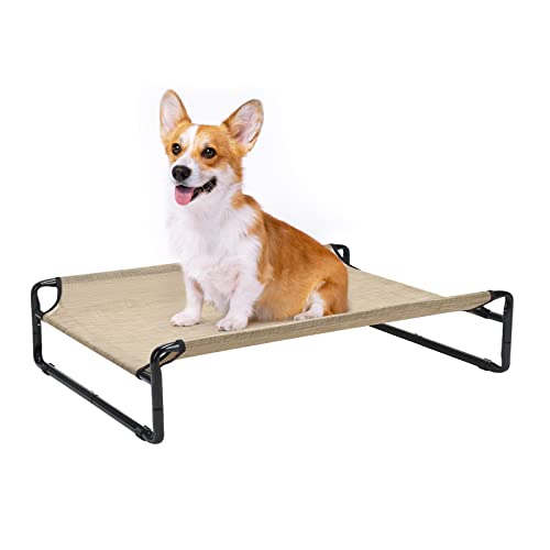 Veehoo Hundeliege Outdoor, Kühlendes Erhöhtes Hundebett für Mittelgroße Munde, Tragbares Stehendes Haustierbett mit Waschbarem Atmungsaktivem Netz, rutschfeste Füße, Medium, Kaffeebeige von Veehoo