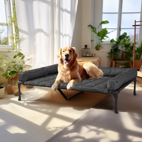 Veehoo Hundeliege Outdoor, Kühlendes Erhöhtes Hundebett mit Wasserdichter Abnehmbarer Kissenauflage, Hundebett mit Rand,Atmungsaktivem Mesh, rutschfeste Füße, Hundesofa für Innen & Außen von Veehoo