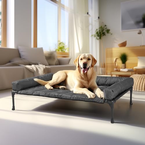 Veehoo Hundeliege Outdoor, Kühlendes Erhöhtes Hundebett mit Wasserdichter Abnehmbarer Kissenauflage, Hundebett mit Rand,Atmungsaktivem Mesh, rutschfeste Füße, Hundesofa für Innen & Außen von Veehoo