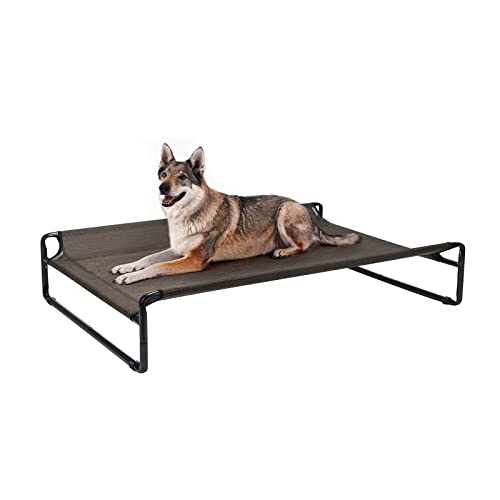 Veehoo Hundeliege Outdoor, Kühlendes Erhöhtes Hundebett für Große Hunde, Tragbares Stehendes Haustierbett mit Waschbarem Atmungsaktivem Netz, rutschfeste Füße, X-Large, Braun von Veehoo