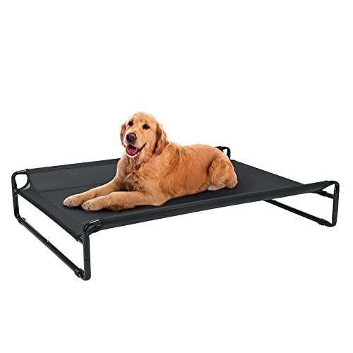 Veehoo Hundeliege Outdoor, Kühlendes Erhöhtes Hundebett für Große Hunde, Tragbares Stehendes Haustierbett mit Waschbarem Atmungsaktivem Netz, rutschfeste Füße, Groß, Schwarz von Veehoo