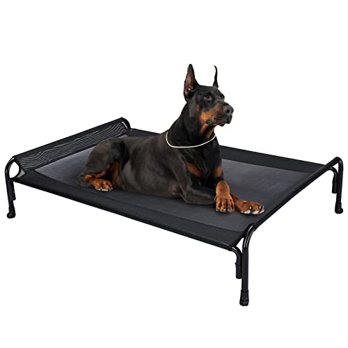 Veehoo Kühlendes Hundeliege Outdoor, Erhöhtes Hundebett für Groß Hunde, Tragbares Stehendes Haustierbett mit Waschbarem Atmungsaktivem Netz, rutschfeste Füße, X-Large, Schwarz von Veehoo