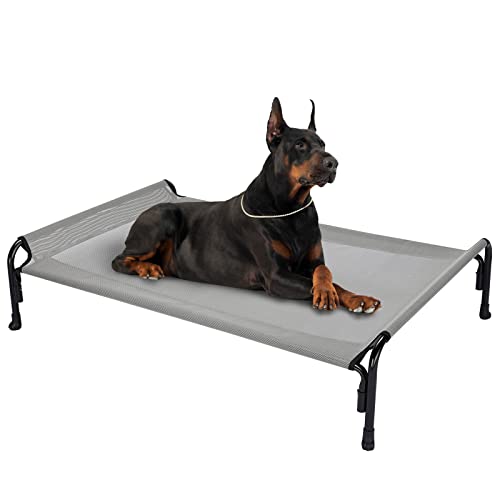 Veehoo Kühlendes Hundeliege Outdoor, Erhöhtes Hundebett für Groß Hunde, Tragbares Stehendes Haustierbett mit Waschbarem Atmungsaktivem Netz, rutschfeste Füße, X-Large, Grau von Veehoo