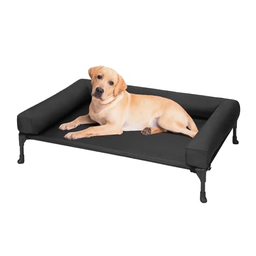 Veehoo Hundeliege Outdoor,ErhöHtes Hundebett Hundeliege Outdoor Grosse Hunde mit Abnehmbarem Bloster und Atmungsaktivem Teslin-Netz für Innen und Außen, Schwarz 81 x 64 x 18cm von Veehoo