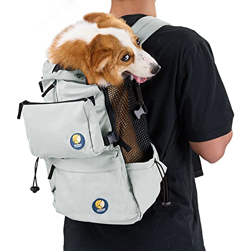 Veehoo Hundetragetasche mit Kordelzug, belüfteter Haustier-Rucksack für kleine, mittelgroße Hunde, tägliche Welpentrage für Spaziergänge, Outdoor-Sicherheit/bequem/leicht, XL, Grau von Veehoo