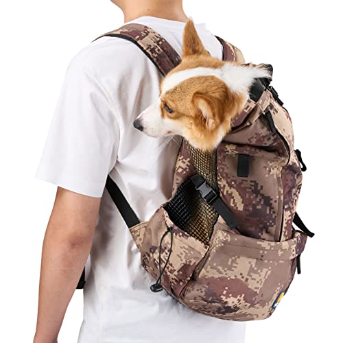 Veehoo Hundetragetasche mit Kordelzug, belüfteter Haustier-Rucksack für kleine, mittelgroße Hunde, tägliche Welpentrage für Spaziergänge, Sicherheit im Freien, bequem, leicht, XL, Camouflage von Veehoo