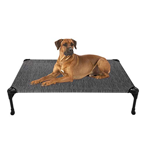 Veehoo Kühl Erhöhte Hundebett, Hundeliege Outdoor für Grosse Hunde, aus Waschbar & Dauerhaft Textilene Netzstoff, L, Schwarzes Silber von Veehoo