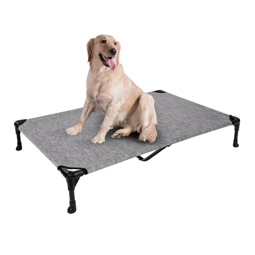 Veehoo Kühl Erhöhte Hundebett, Hundeliege Outdoor für Grosse Hunde, aus Waschbar & Dauerhaft Textilene Netzstoff, XL, Schwarzes Silber von Veehoo